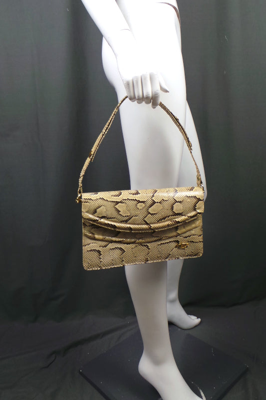 1970s Cream Snakeskin Leather Handbag | Rampel