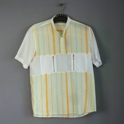 1980s Yellow Striped Zip Vintage Shirt | Gino Giusti 