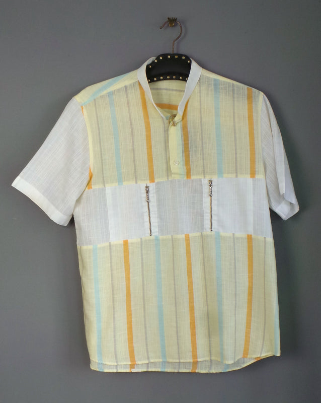 1980s Yellow Striped Zip Shirt | Gino Giusti | XL