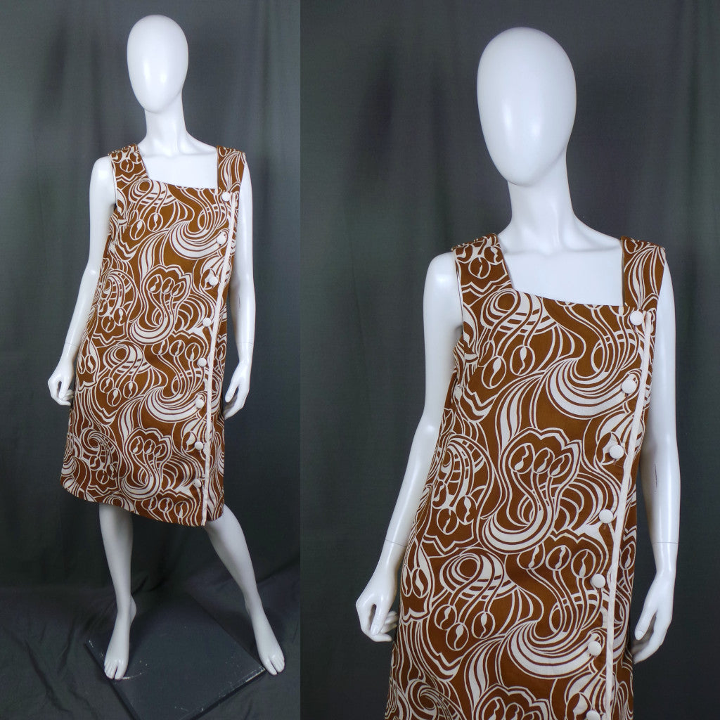 1960s Cocoa and White Swirl Vintage Shift Dress | Norman Linton
