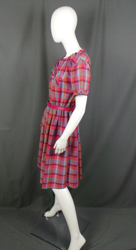 1980s Pink Checked Belted Vintage Dress | St Michael