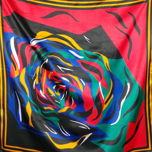 1980s Bright Abstract Rose Print Vintage Scarf