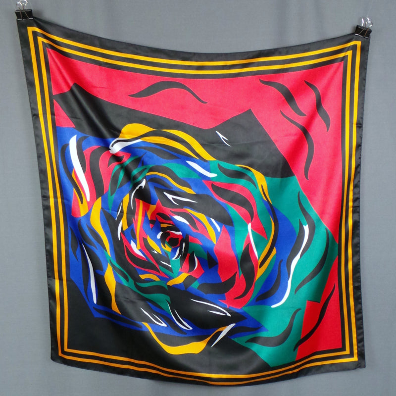 1980s Bright Abstract Rose Print Vintage Scarf