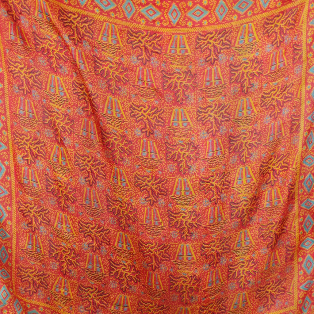 1970s Fine Silk Indian Lantern and Coral Print Scarf