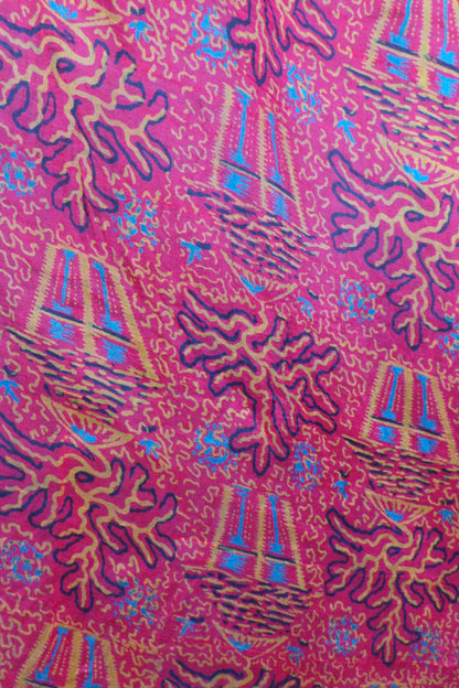 1970s Indian Silk Lantern and Coral Print Scarf
