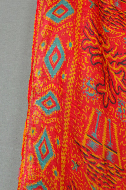1970s Fine Silk Indian Lantern and Coral Print Scarf
