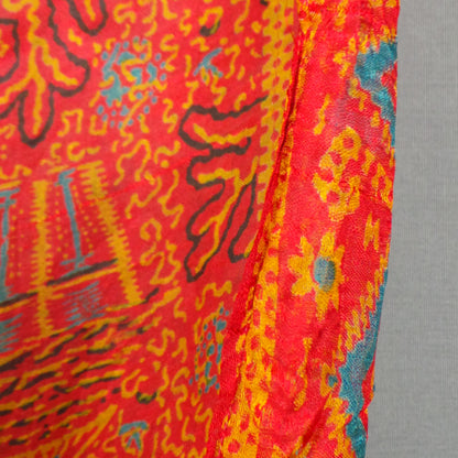 1970s Indian Silk Lantern and Coral Print Scarf
