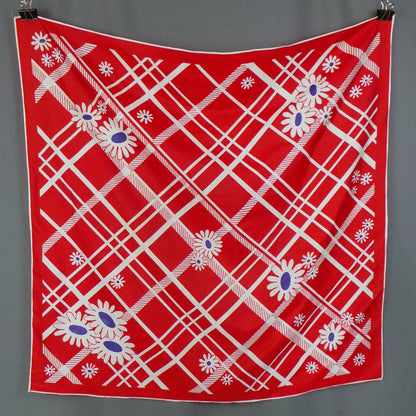 1960s Red and White Daisy Print Vintage Scarf