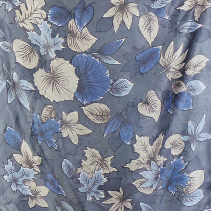 1950s Blue Autumn Leaf Print Vintage Scarf