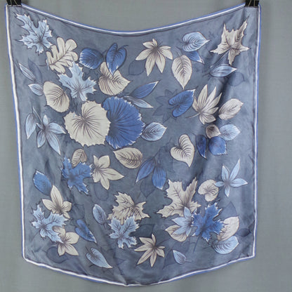 1950s Blue Autumn Leaf Print Vintage Scarf