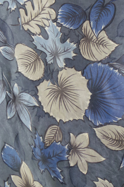 1950s Blue Autumn Leaf Print Scarf