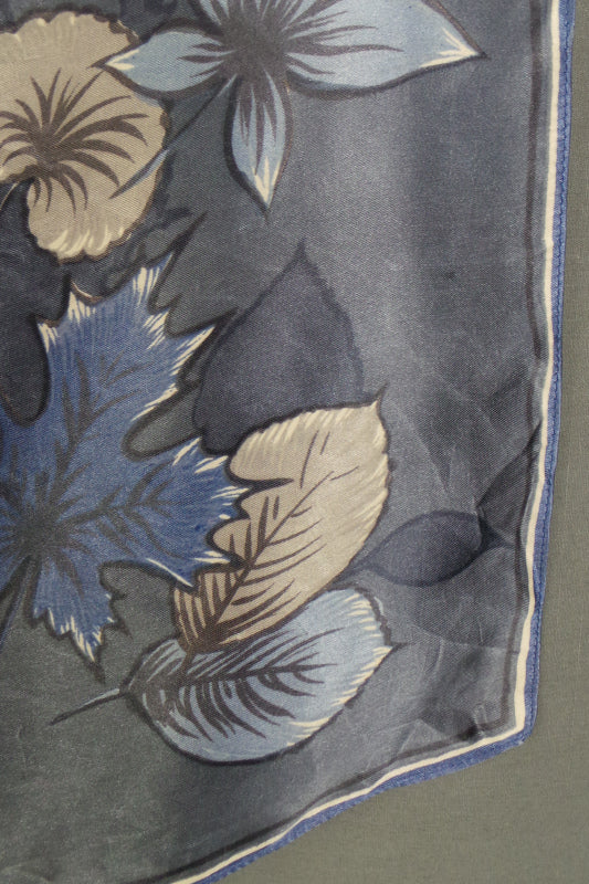 1950s Slate Blue Autumn Leaf Print Scarf