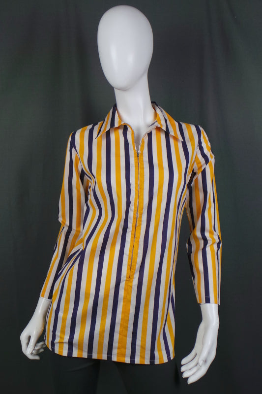 1960s Yellow and Purple Stripe Tunic Top, by Donald Torkington, 36in Bust