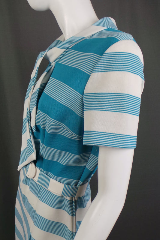 1960s Blue and White Stripe Scarf Dress | Gay Lady | XL