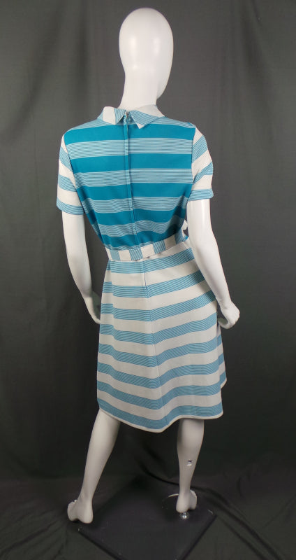 1960s Blue and White Stripe Scarf Vintage Dress | Gay Lady