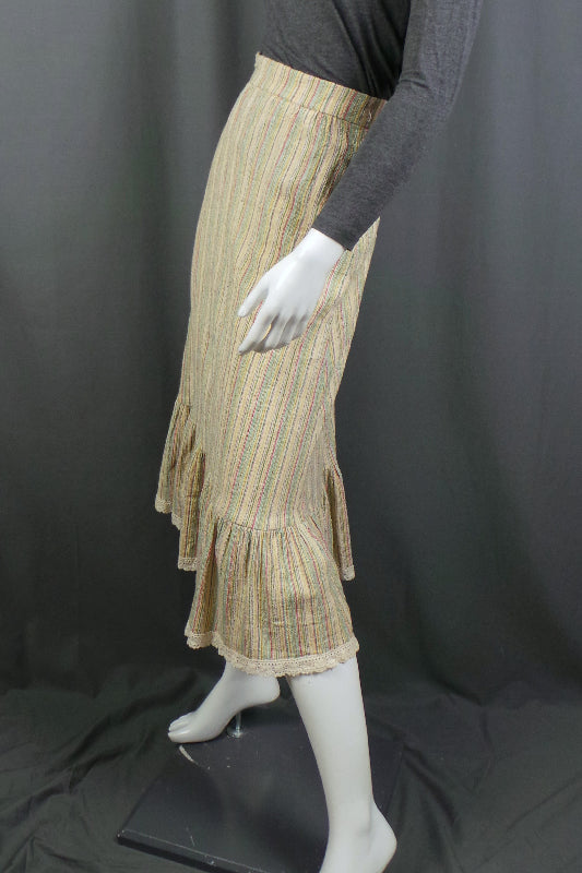 1960s Striped Cheesecloth Prairie Skirt Matthew Royce 3XS