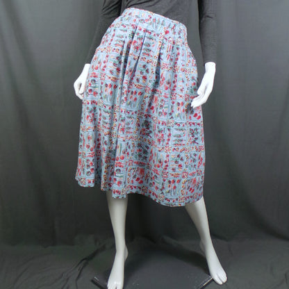 1980s Light Blue Floral Vintage Midi Skirt