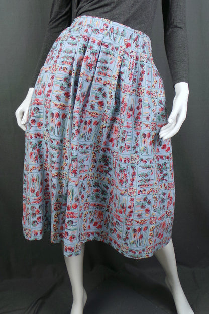 1980s Light Blue Floral Midi Skirt | M