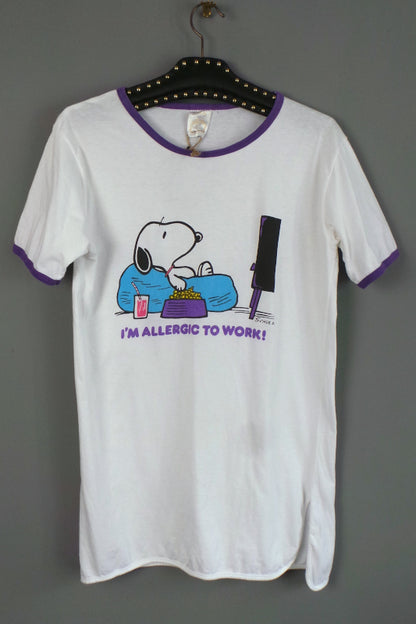 1970s Rare 'Allergic to Work' Snoopy Peanuts T-Shirt, by Keynote, 42in Chest