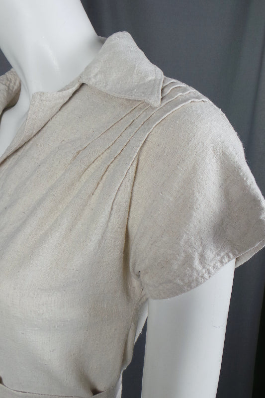 1970s Ecru Linen Belted Dress | Wallis | S