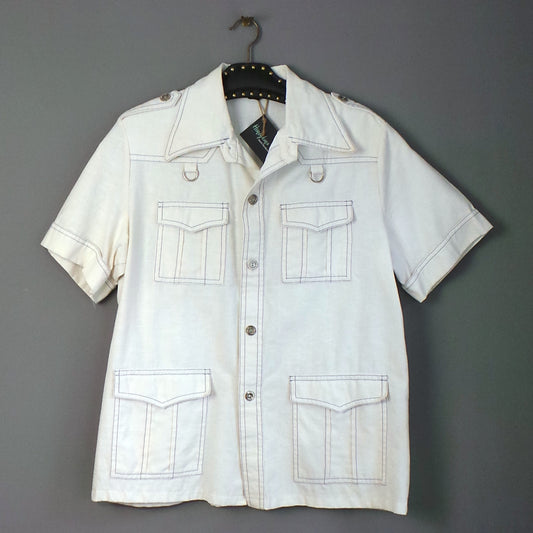 1960s White Safari Style Vintage Mens Shirt Jacket, by Melka