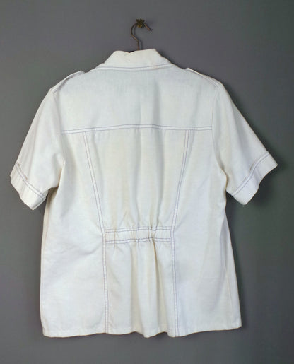 1960s White Safari Style Shirt Jacket, by Melka, 49in Chest
