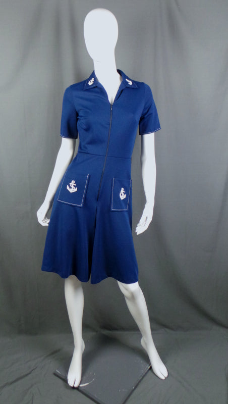 1970s Navy Blue Sailor Anchor Playsuit, by JC Penney | XS