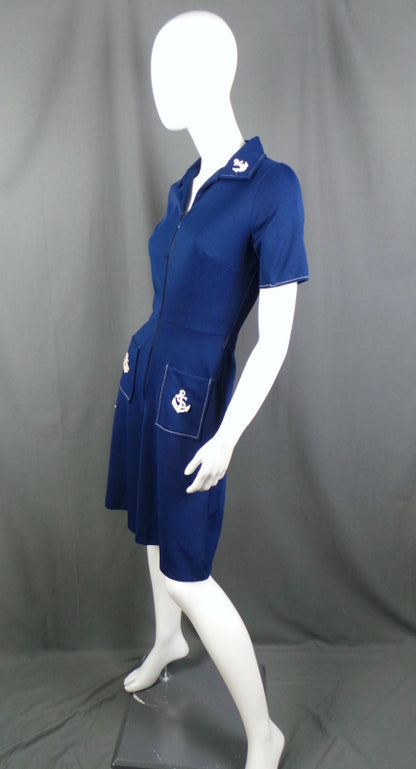 1970s Navy Blue Sailor Anchor Playsuit, by JC Penney | XS