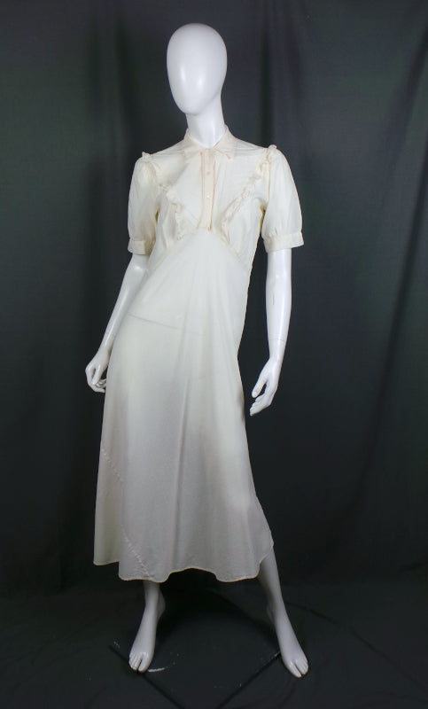 1930s Cream Cotton Vintage Long Dress