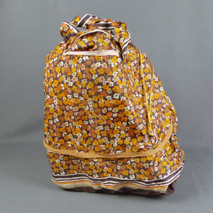1960s Brown Floral Zip Up Vintage Market Bag