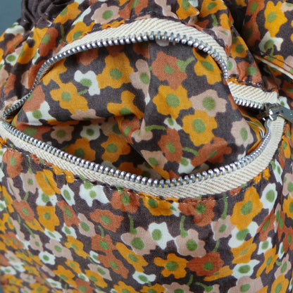 1960s Brown Floral Zip Up Market Bag