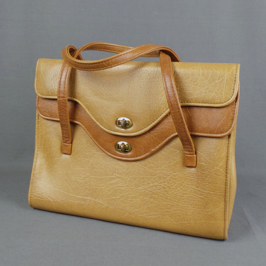 1960s Camel Double Flap Vintage Large Handbag, by Weymouth America
