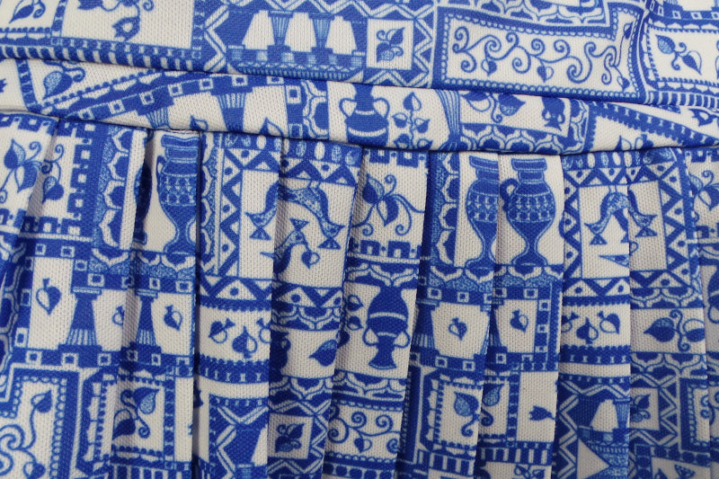 1960s Blue Egyptian Print Skirted Swimsuit | M