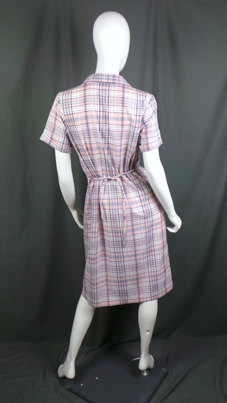 1970s Light Pink Check Shirt Dress | Lauren Originals | L