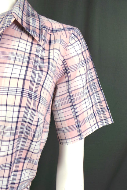 1970s Light Pink and Purple Checked Shirt Dress, By Lauren Originals, 40.5in Bust
