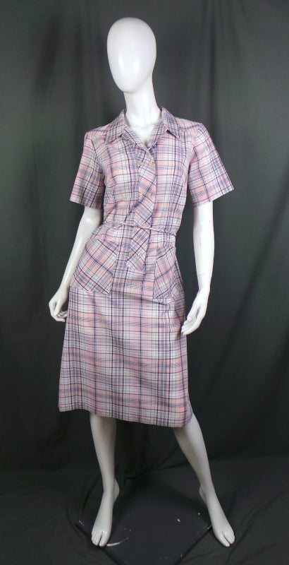 1970s Light Pink Check Vintage Shirt Dress | Lauren Originals