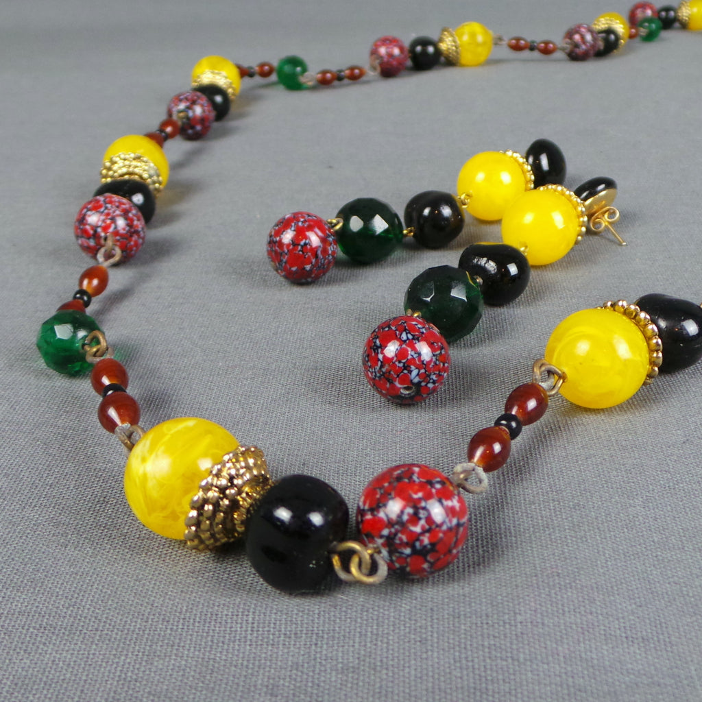 1980s Citrus Beaded Necklace and Earring Vintage Set