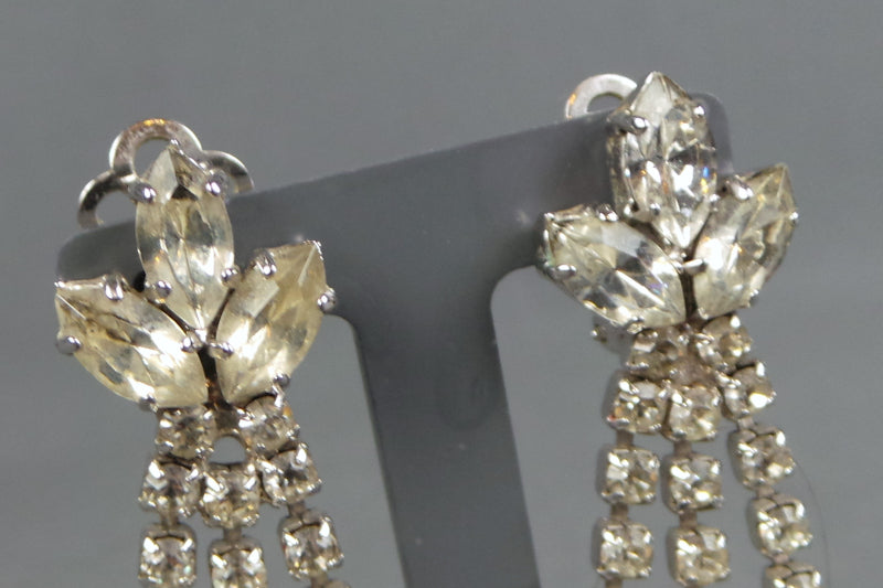 1950s Rhinestone Drop Clip On Earrings