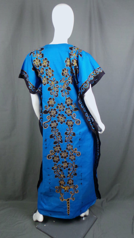 1970s Blue & Black Embroidered Kaftan | L