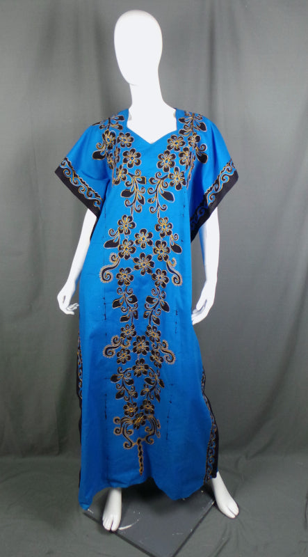 1970s Blue & Black Embroidered Vintage Kaftan