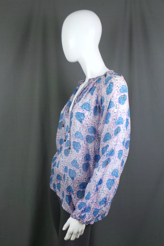 1970s Phool Purple Blue Indian Cotton Vintage Top