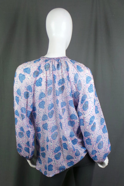 1970s Phool Purple Blue Indian Cotton Vintage Top