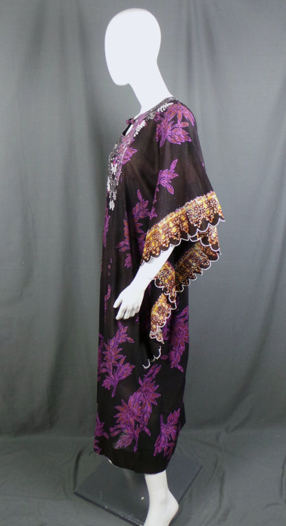 1970s Purple Batik Print Kaftan | 2XL