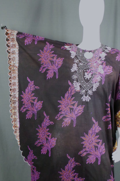 1970s Purple Batik Print Kaftan | 2XL