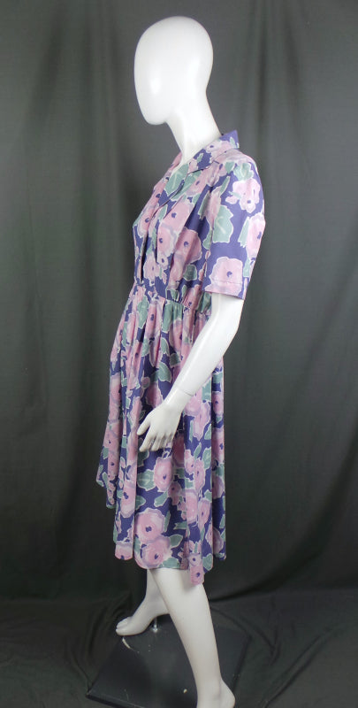 1950s Lilac Floral Vintage Shirtwaister Dress