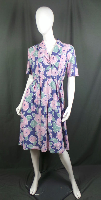 1950s Lilac Floral Vintage Shirtwaister Dress