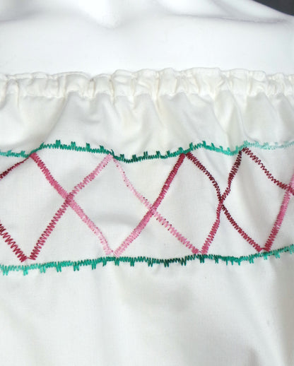 1970s White Embroidered Off The Shoulder Peasant Blouse, 40in Bust