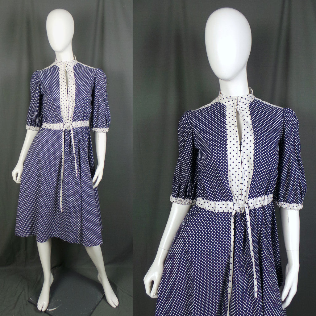 1980s Navy and White Spot Vintage Dress | Wendy
