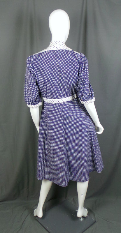 1980s Navy and White Spot Vintage Dress | Wendy
