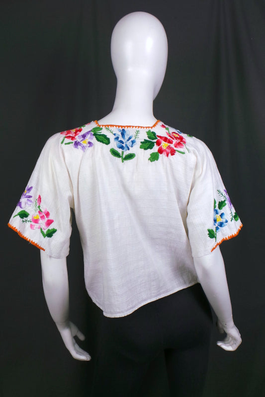 1960s White Cotton Guatemalan Top | L
